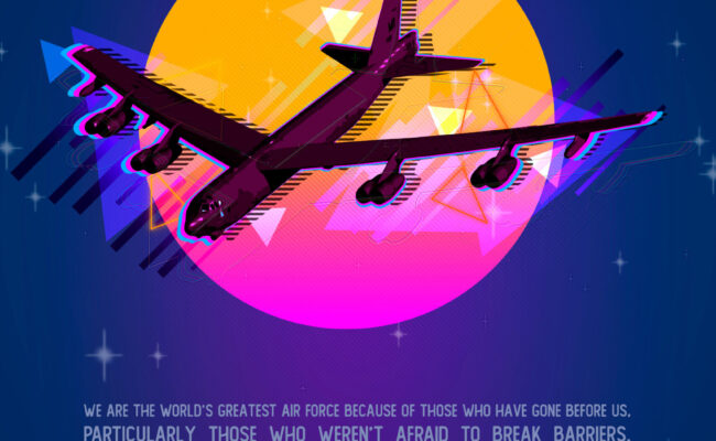 The B-52 Stratofortress poster is the fifth poster in the U.S. Air Force 75th Anniversary series and represents the 1980s era. On March 12-14, 1980, two B-52 crews flew nonstop around the world in 43.5 hours, covering 21,256 statute miles, averaging 488 mph, and carrying out sea surveillance and reconnaissance missions. The U.S. has the world’s greatest Air Force because of those who weren’t afraid to break barriers. (U.S. Air Force graphic by Rosario "Charo" Gutierrez)