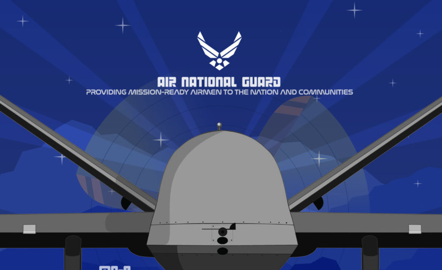 The "Frontiers of Blue" poster series was created as part of a series of posters celebrating the U.S. Air Force 72nd birthday. Each poster represents one of the Air Force Major Commands (MAJCOM). The MQ-9 Reaper is an armed, multi-mission, medium-altitude, long-endurance remotely piloted aircraft that is employed primarily against dynamic execution targets and secondarily as an intelligence collection asset. The Air National Guard is one of the seven Reserve components of the United States armed forces that augments the active components in the performance of their missions. (U.S. Air Force Graphic by Rosario "Charo" Gutierrez)